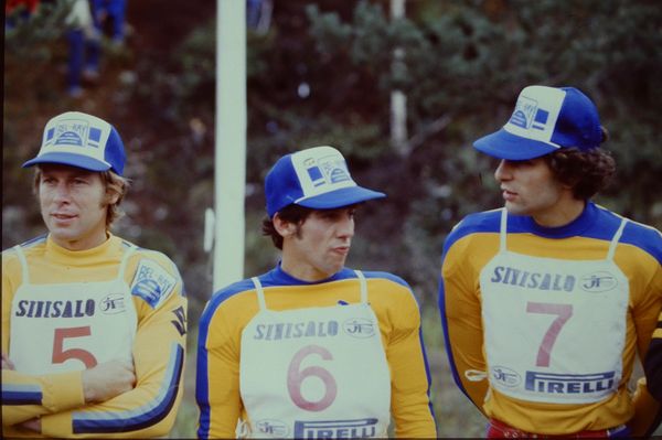 R. De Coster, H.Everts ja A. Malherbe. Motocross Des Nations 500 Ruskeasanta 1979